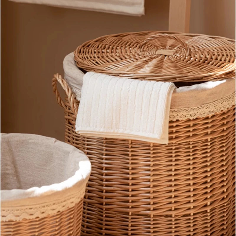 Panier à Linge Tressé en Osier avec Couvercle