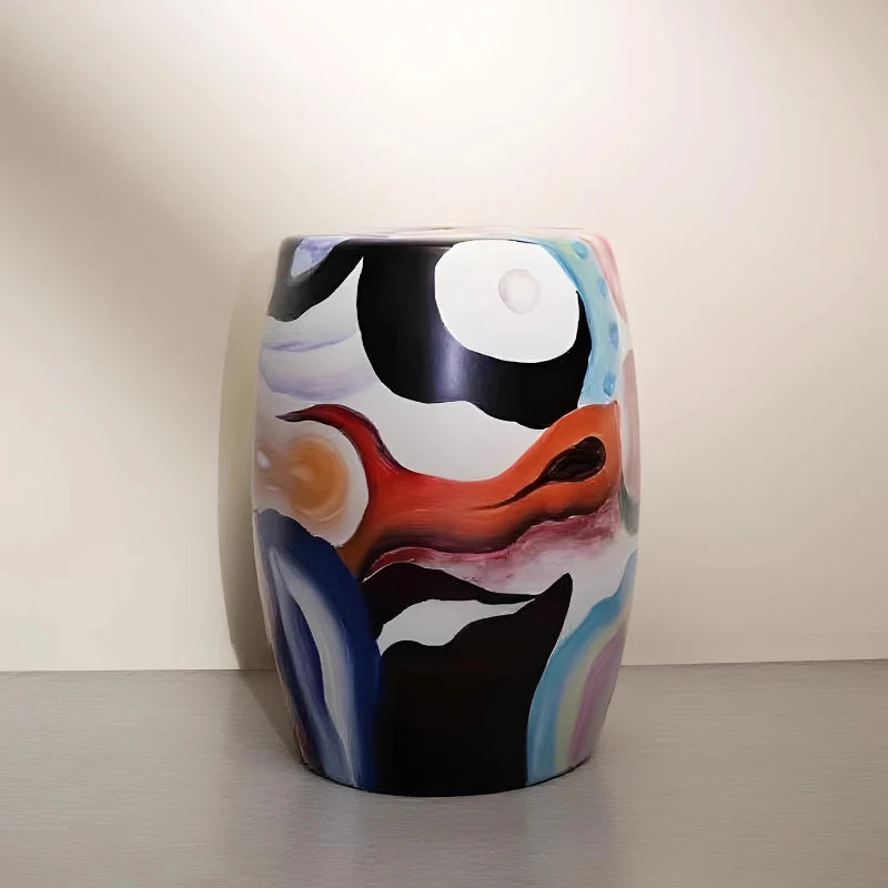 Tabouret Bas en Céramique Peinte à la Main - Style Italien