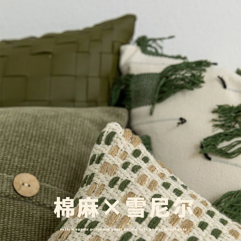 Housse de Coussin Vert Nordique Style Homestay Moderne