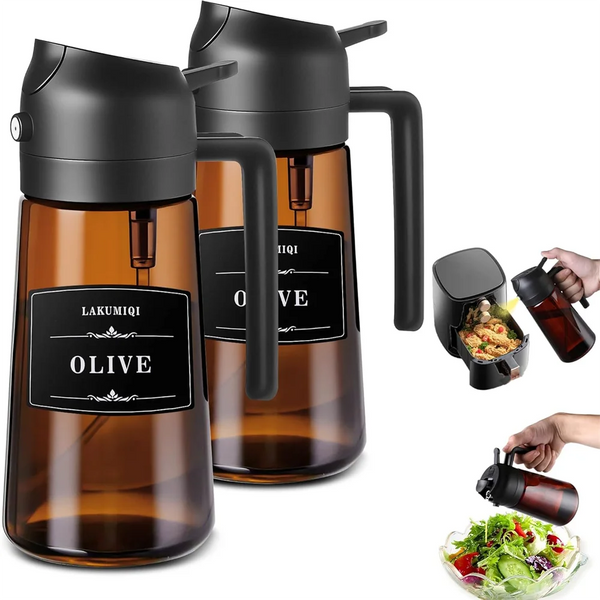 Distributeur d'Huile 2-en-1 Verre avec Vaporisateur 470ml