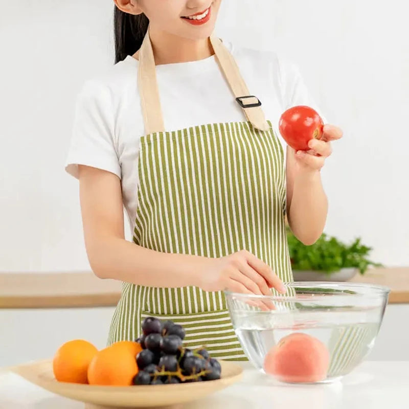 Tablier de Cuisine en Lin Rayé Sans Manches Ajustable