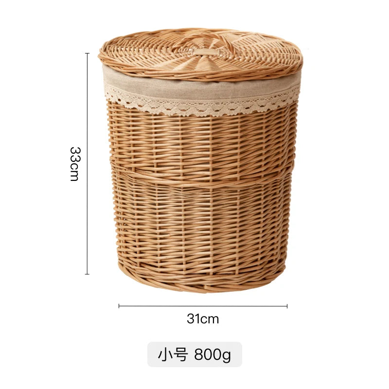 Panier à Linge Tressé en Osier avec Couvercle