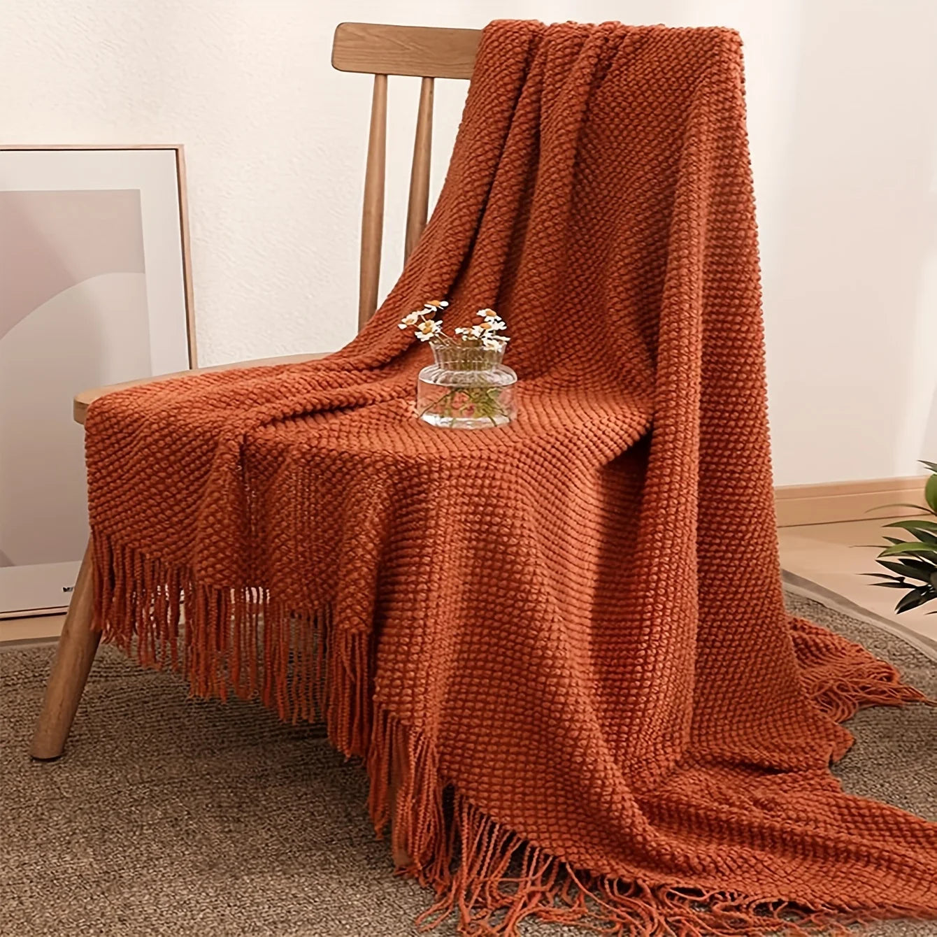 Jeté en Tricot à Pompons - Ton Morandi Orange