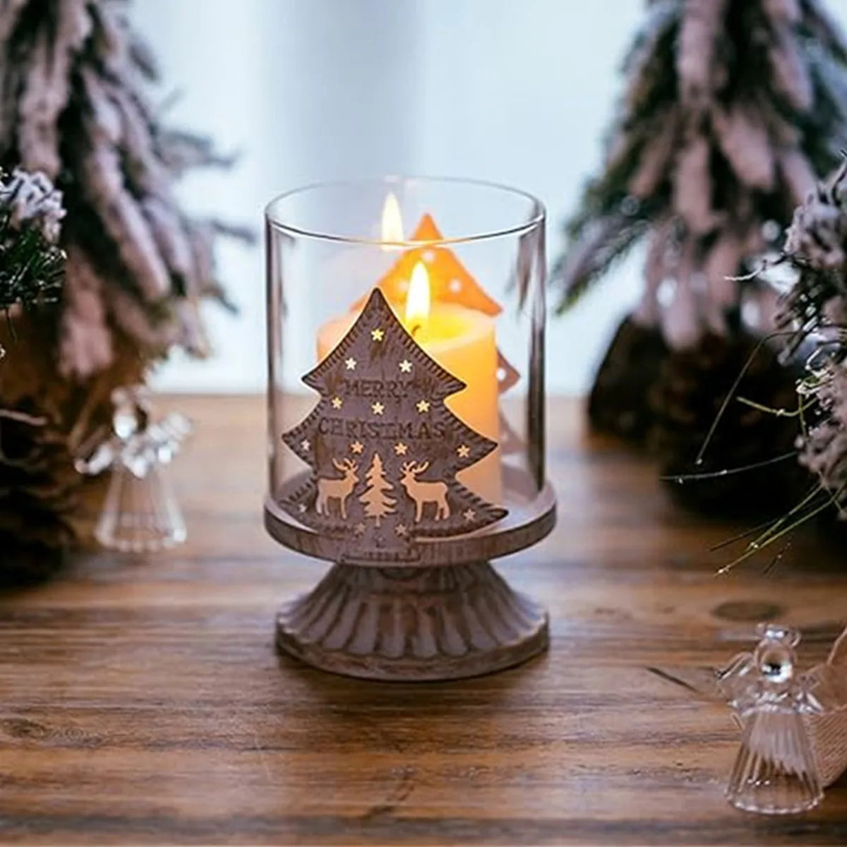 Bougeoir de Noël Élan et Sapin en Verre