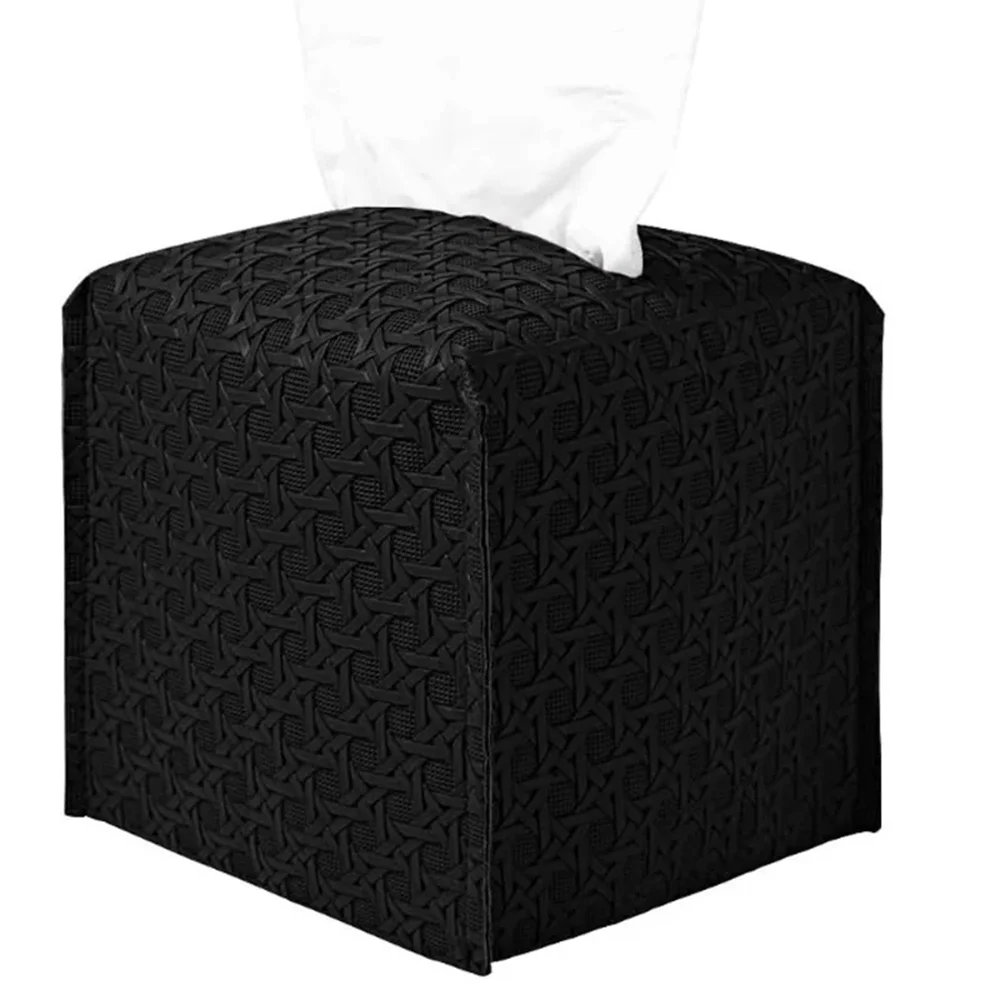 Boîte à Mouchoirs Simili Cuir Design Rotin Grande Capacité