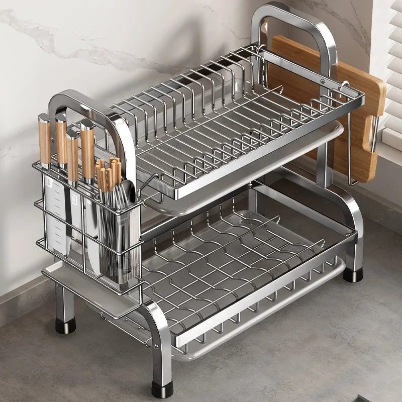 Égouttoir à Vaisselle Compact Anti-Rouille avec Support Ustensiles