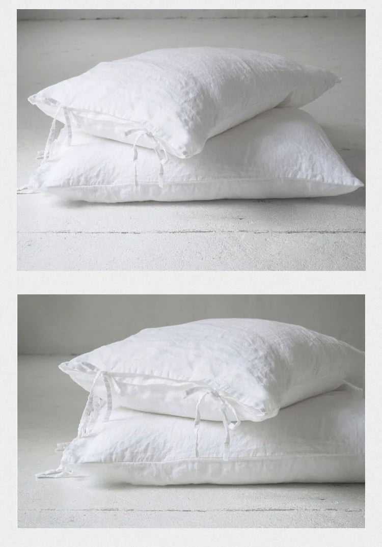 Housse de Coussin Lin Pur Nœud Papillon Bleu Foncé