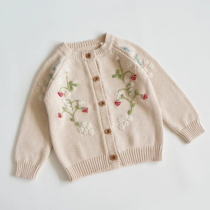 Cardigan Fille Brodé Motif Champignon