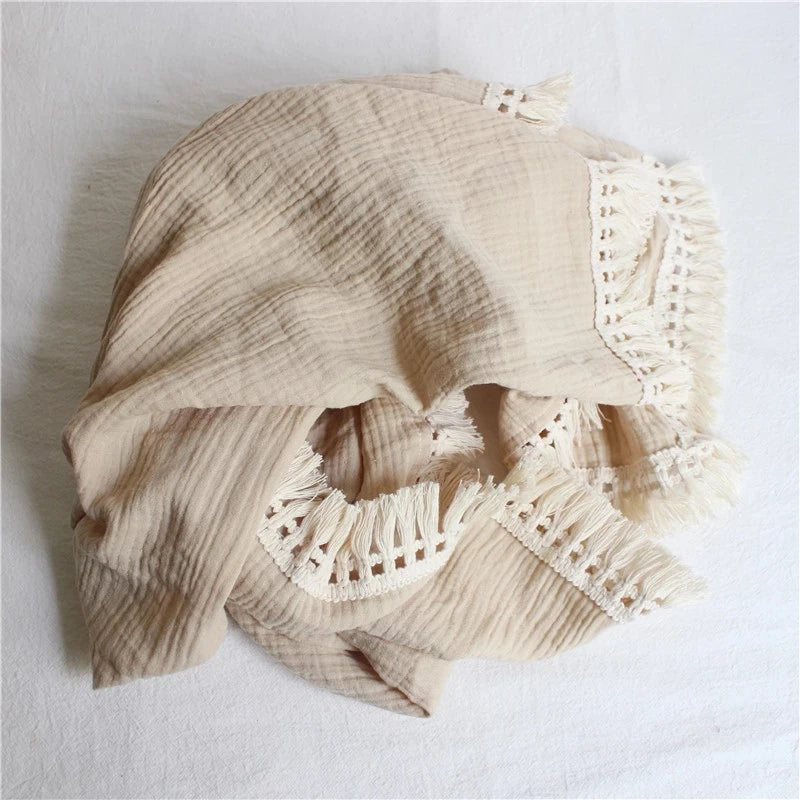 Couverture Bébé en Mousseline de Coton à Pompons