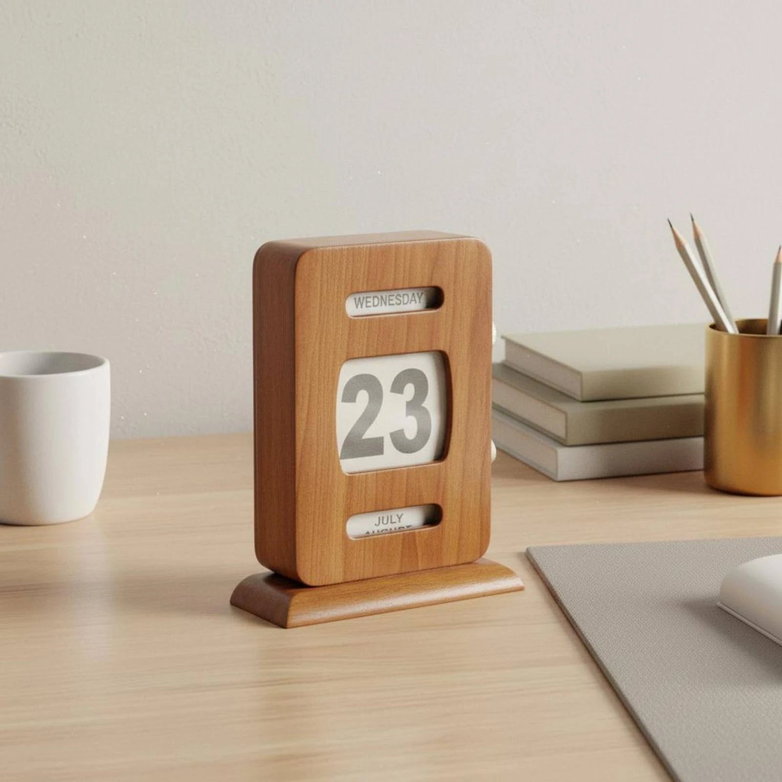 Calendrier Perpétuel Rétro Bois Réglable pour Bureau