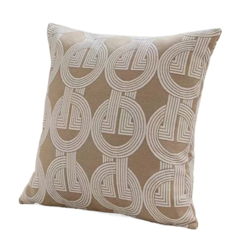 Housse de Coussin Jacquard Géométrique Gris Avoine Luxe Minimaliste