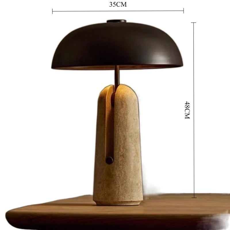 Lampe de Table Champignon en Travertin Style Wabi-Sabi
