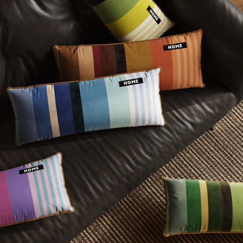 Housse de Coussin Lombaire Rayée Patchwork - Style Rétro