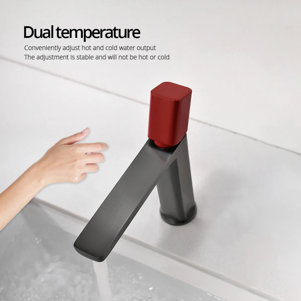 Robinet de Lavabo Carré Gris Anthracite Mitigeur