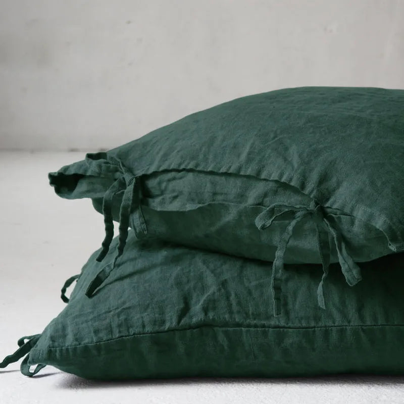 Housse de Coussin Lin Pur Nœud Papillon Bleu Foncé