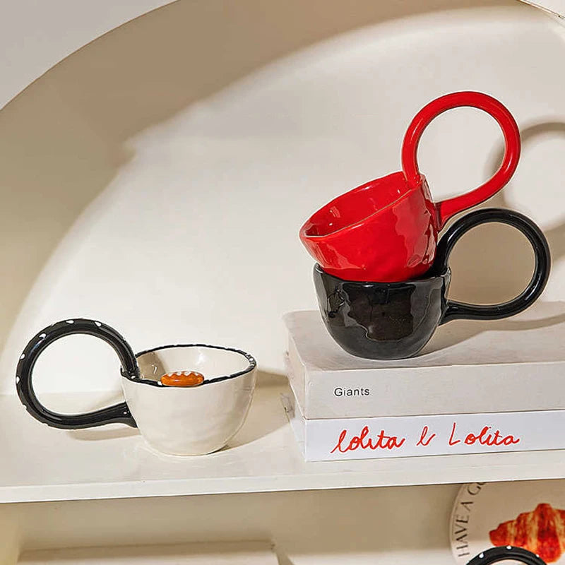 Tasse en Céramique Unie Grande Anse Style Luxe Léger