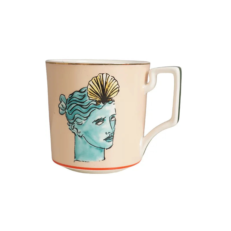 Tasse à Café en Porcelaine Rouge avec Plateau Rond