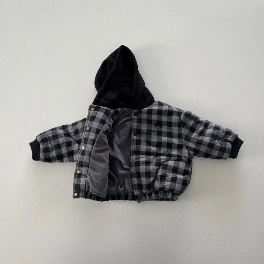 Manteau Enfant à Capuche Motif Carreaux