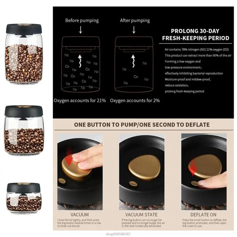 Pot Hermétique en Verre pour Café en Grains sous Vide
