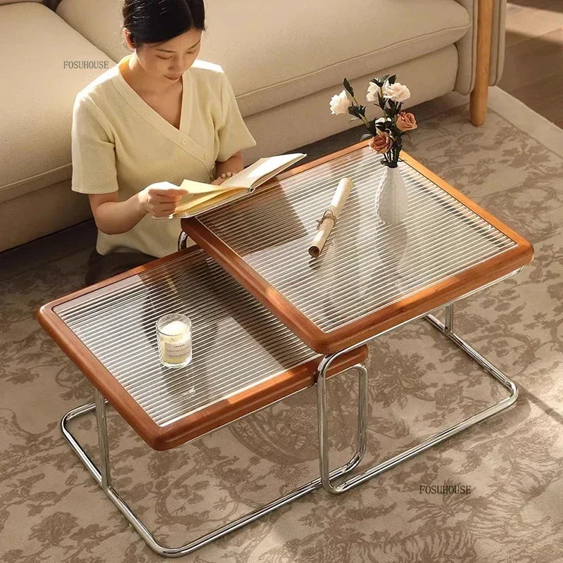 Table d'Appoint en Rotin Plateau Verre Style Rétro