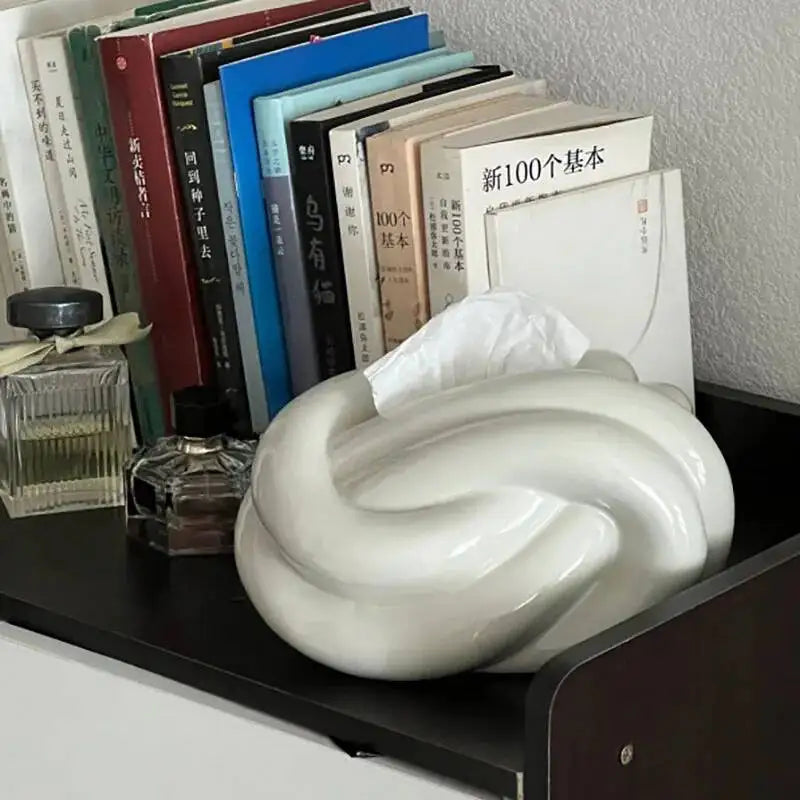 Twisted Knot Tissue Box – Silver Ceramic