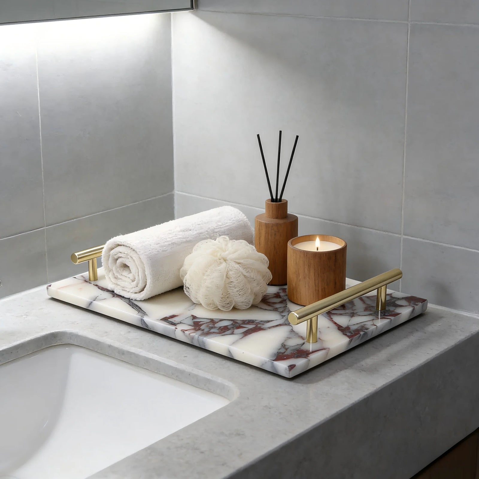 Plateau de Salle de Bain en Marbre Calacatta Viola