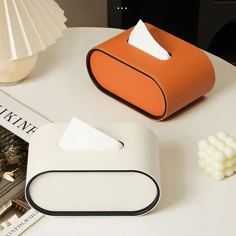 Boîte à Mouchoirs Ovale en Cuir Luxe Léger