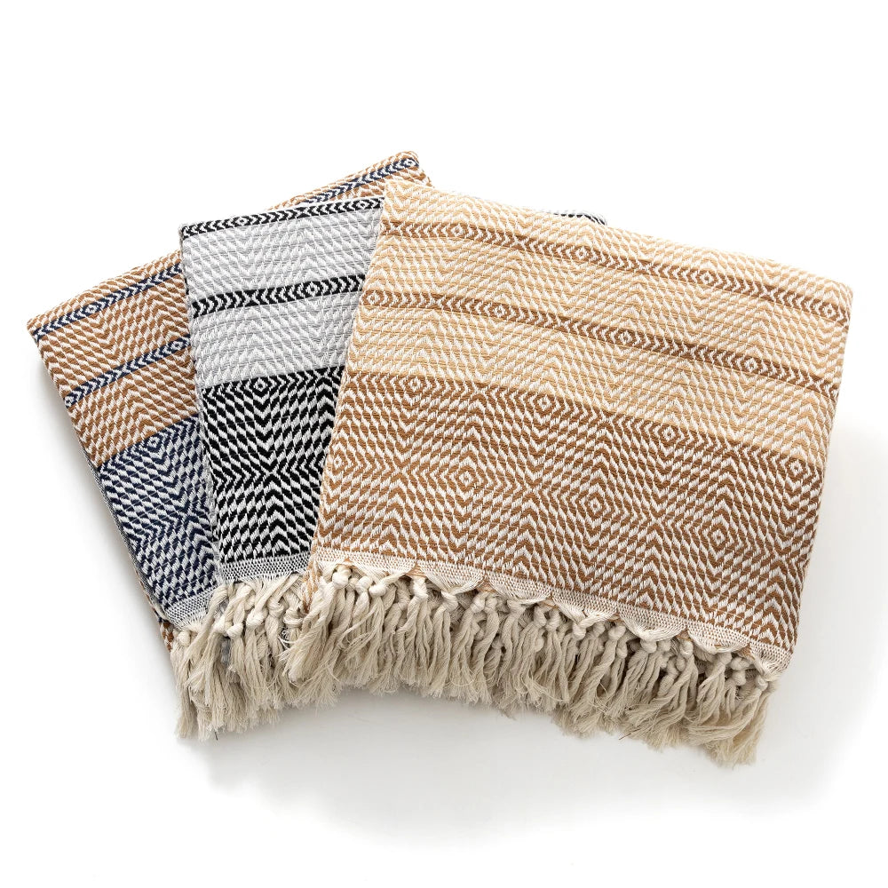 Couverture en Coton à Franges - Style Moderne Épuré