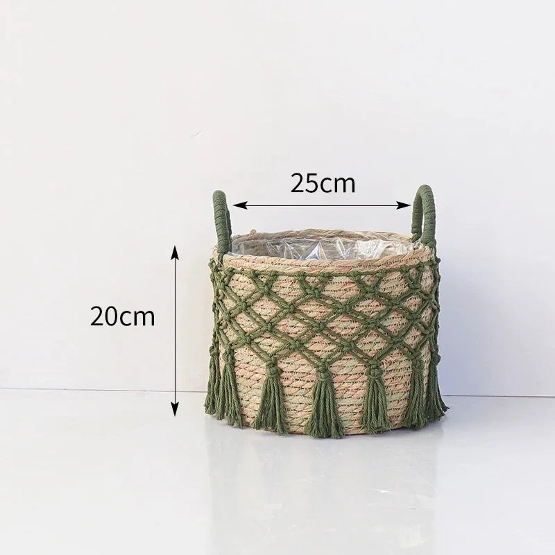 Panier de Rangement en Algue Marine Tressée Blanc