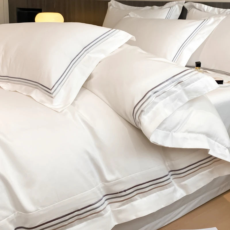 Parure de Lit Coton Luxe Style Hôtelier Brodée