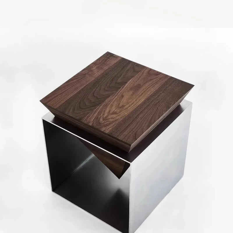 Table d'Appoint Design en Bois et Acier Inoxydable