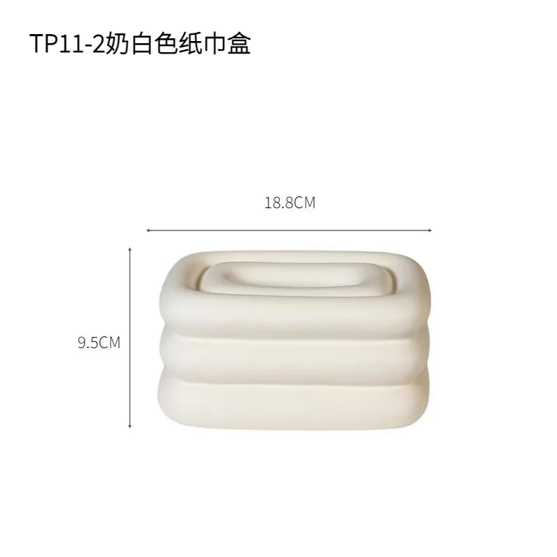 Ceramic Tissue Box – Geometric Fringe Design