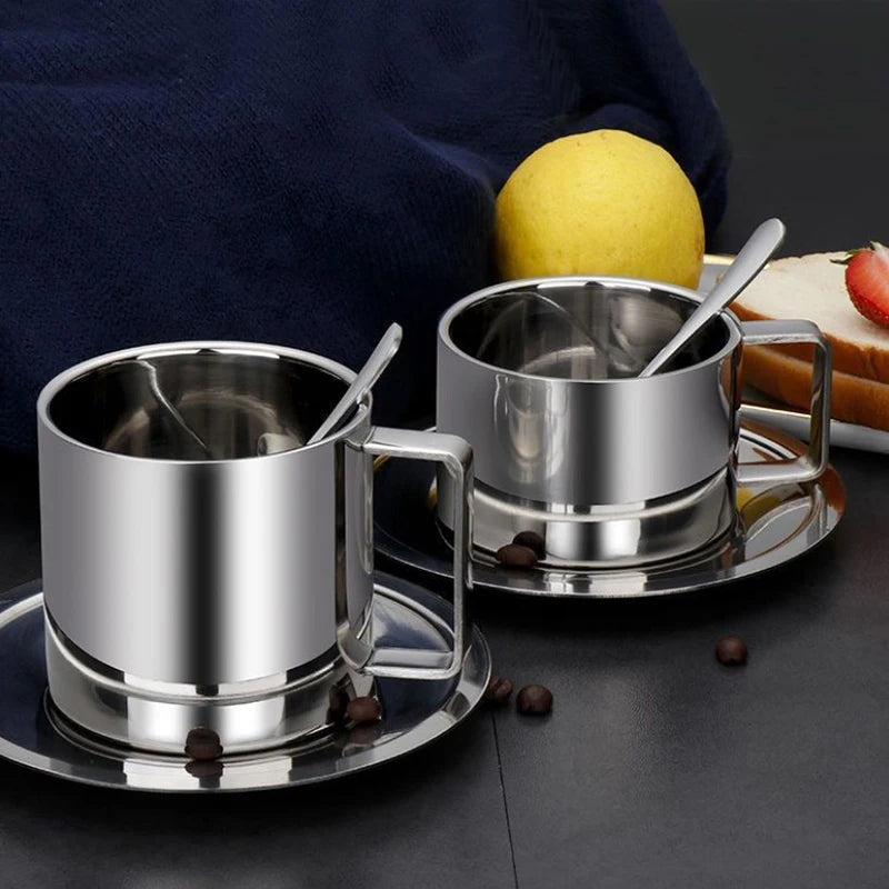 Double-Wall Coffee Cup Set – Stainless Steel, Set of 3