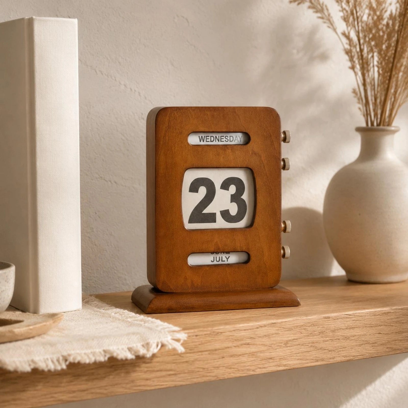Calendrier Perpétuel Rétro Bois Réglable pour Bureau