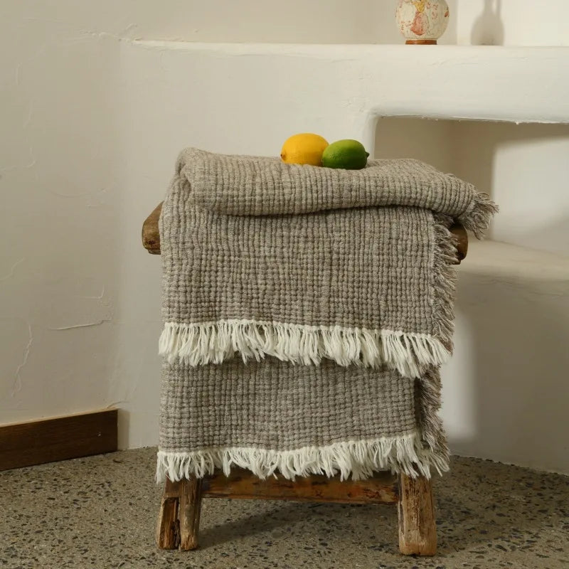 Couverture à Pompons en Coton et Lin