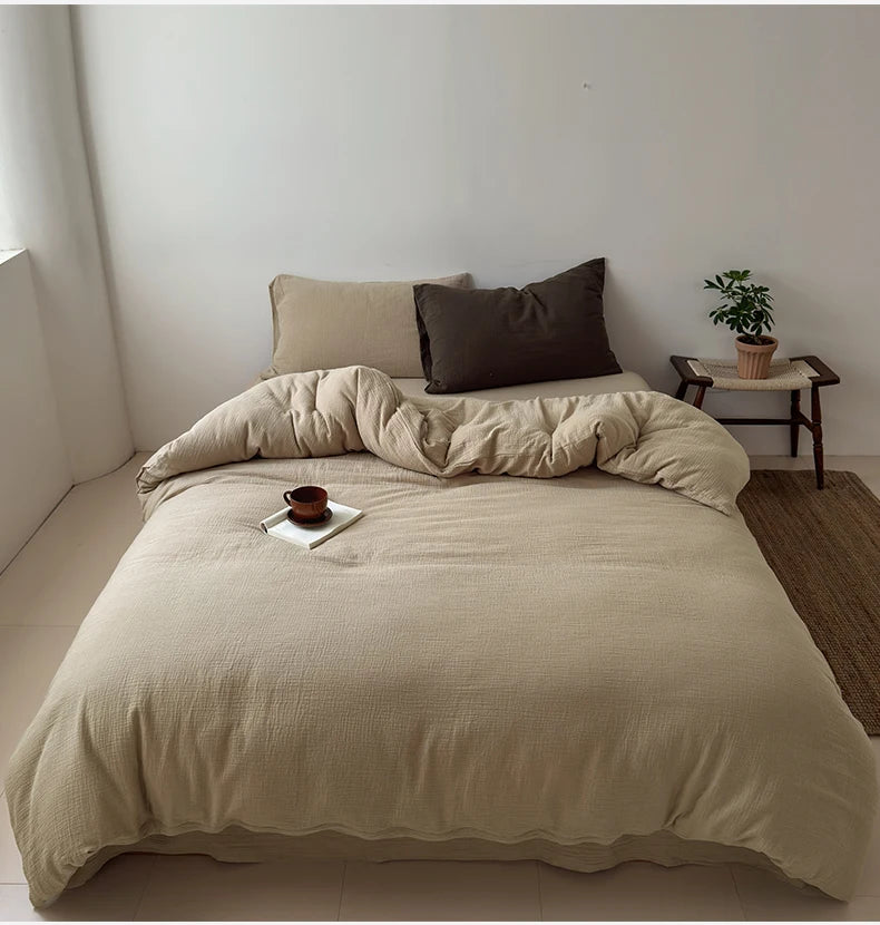 Housse de Couette Coton Gaufré Uni 220x240cm