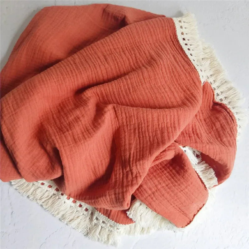 Couverture Bébé en Mousseline de Coton à Pompons