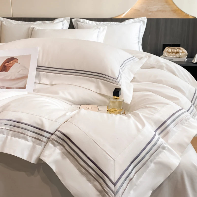 Parure de Lit Coton Luxe Style Hôtelier Brodée