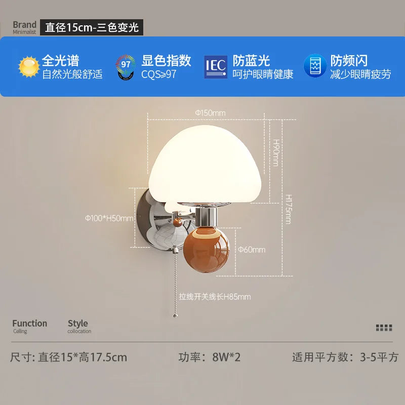 Applique Murale LED Champignon Crème à Tirette Enfant
