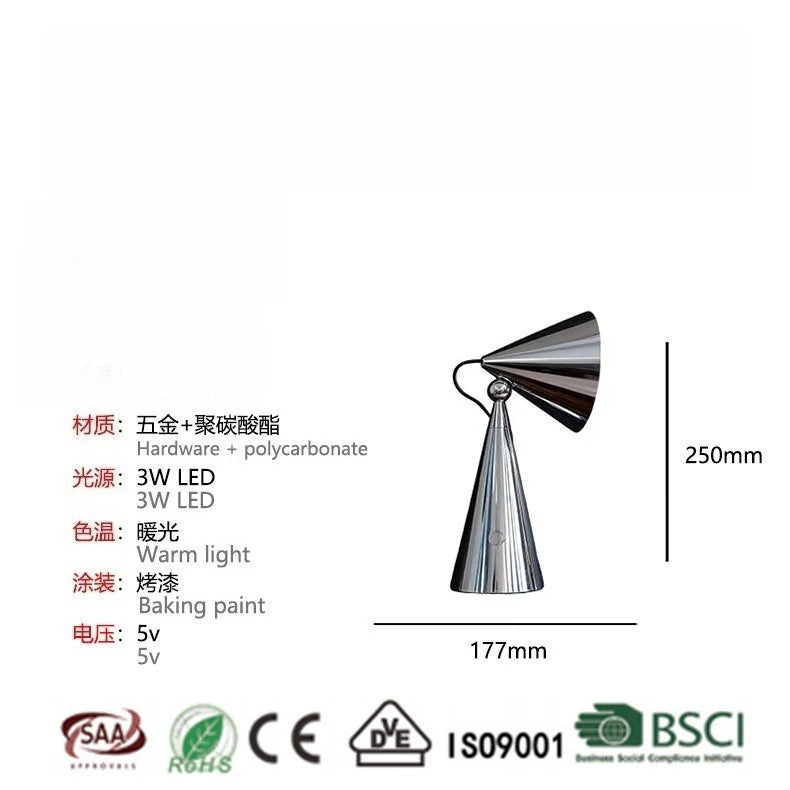 Lampe de Table Conique Portable - Design Nordique USB