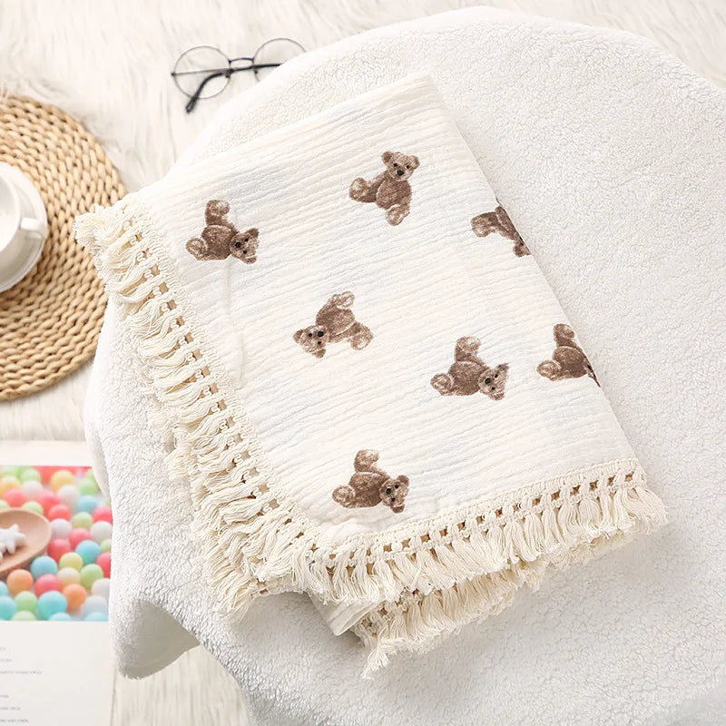 Couverture Bébé en Mousseline de Coton à Pompons