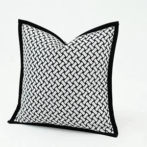 Housse de Coussin Jacquard Géométrique Gris Avoine Luxe Minimaliste
