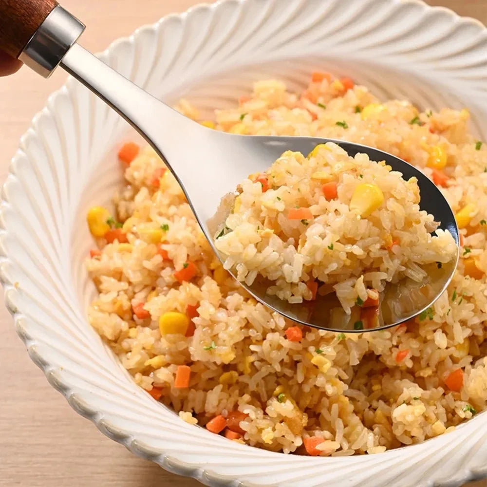 Cuillère à Riz Acier Inoxydable Manche Bois 22cm