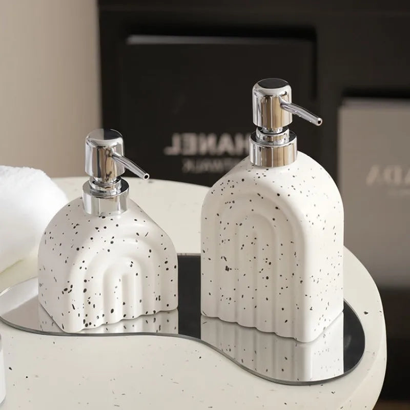 Distributeur de Savon Céramique Motif Encre Rayé