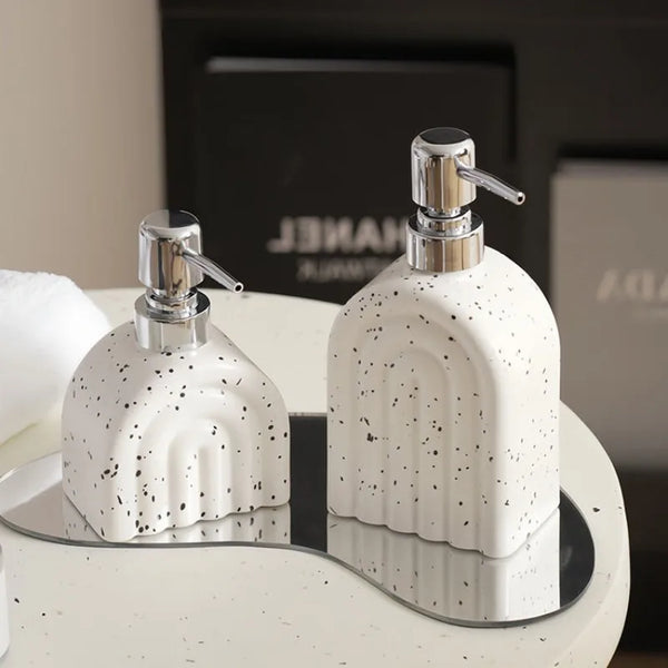 Distributeur de Savon Céramique Motif Encre Rayé