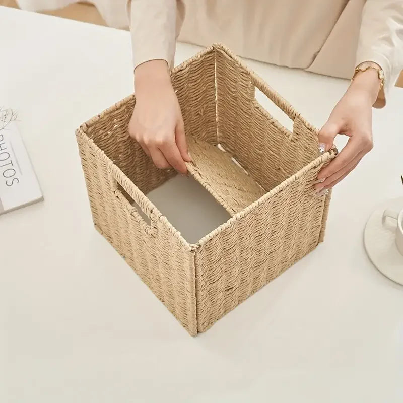 Panier de Rangement en Rotin Tressé Pliable