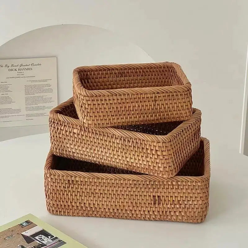 Panier de Rangement en Rotin Naturel Tressé Main