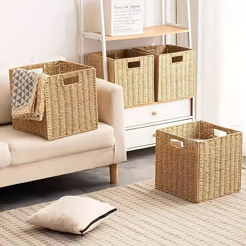 Panier de Rangement en Rotin Tressé Pliable