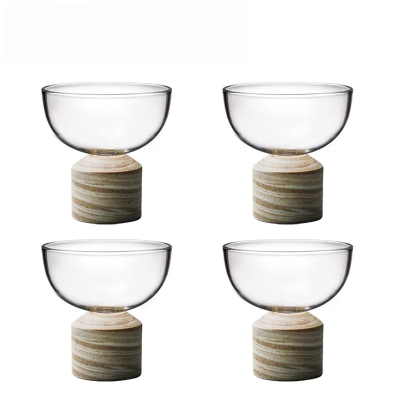Set de Tasses en Verre avec Base en Bois Fait Main