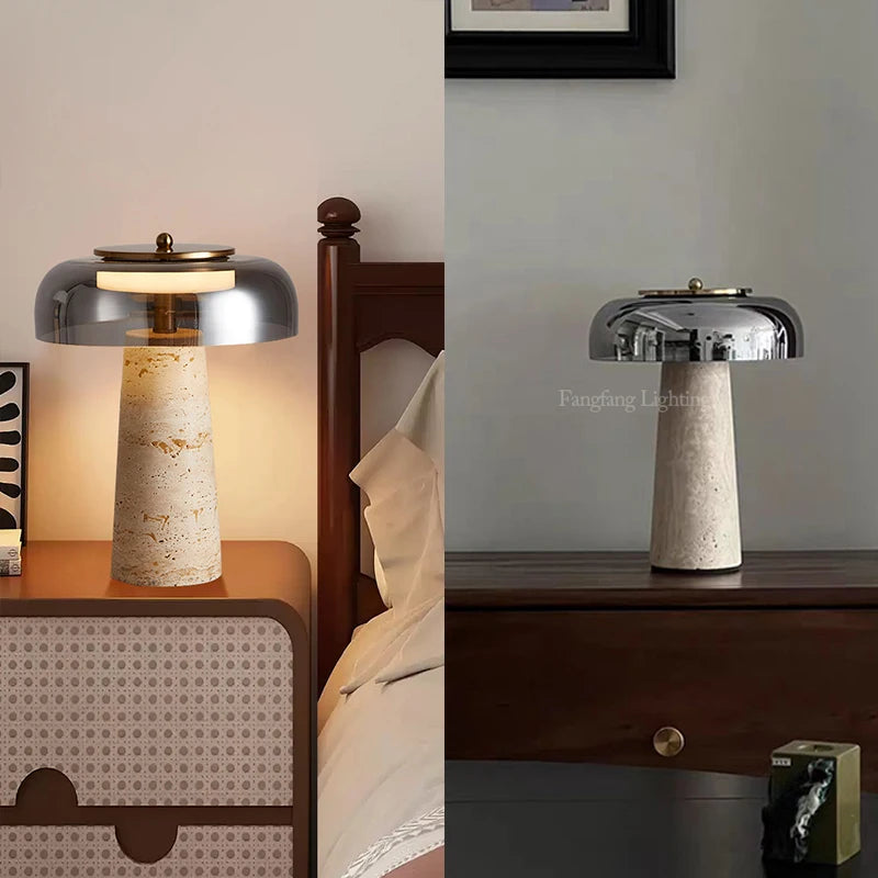 Travertine Mushroom Lamp – Natural Stone